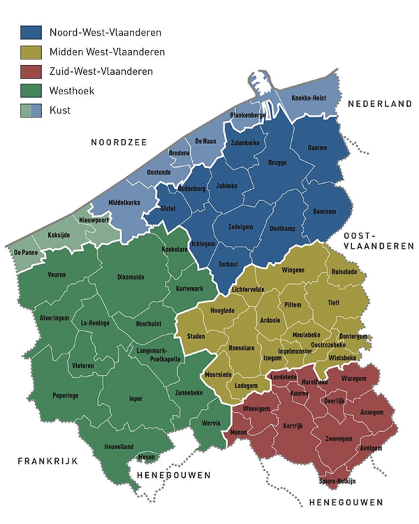Kaart Van Vlaanderen Met Gemeenten - kaart