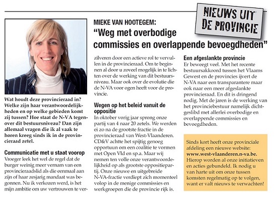 Mieke Van Hootegem in afdelingsblad Roeselare