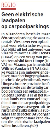 Geen elektrische laadpalen op carpoolparkings